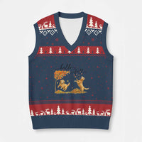 Funny Hello Fall Thanksgiving Golden Retriever V-Neck Knit Sweater Vest - Wonder Print Shop