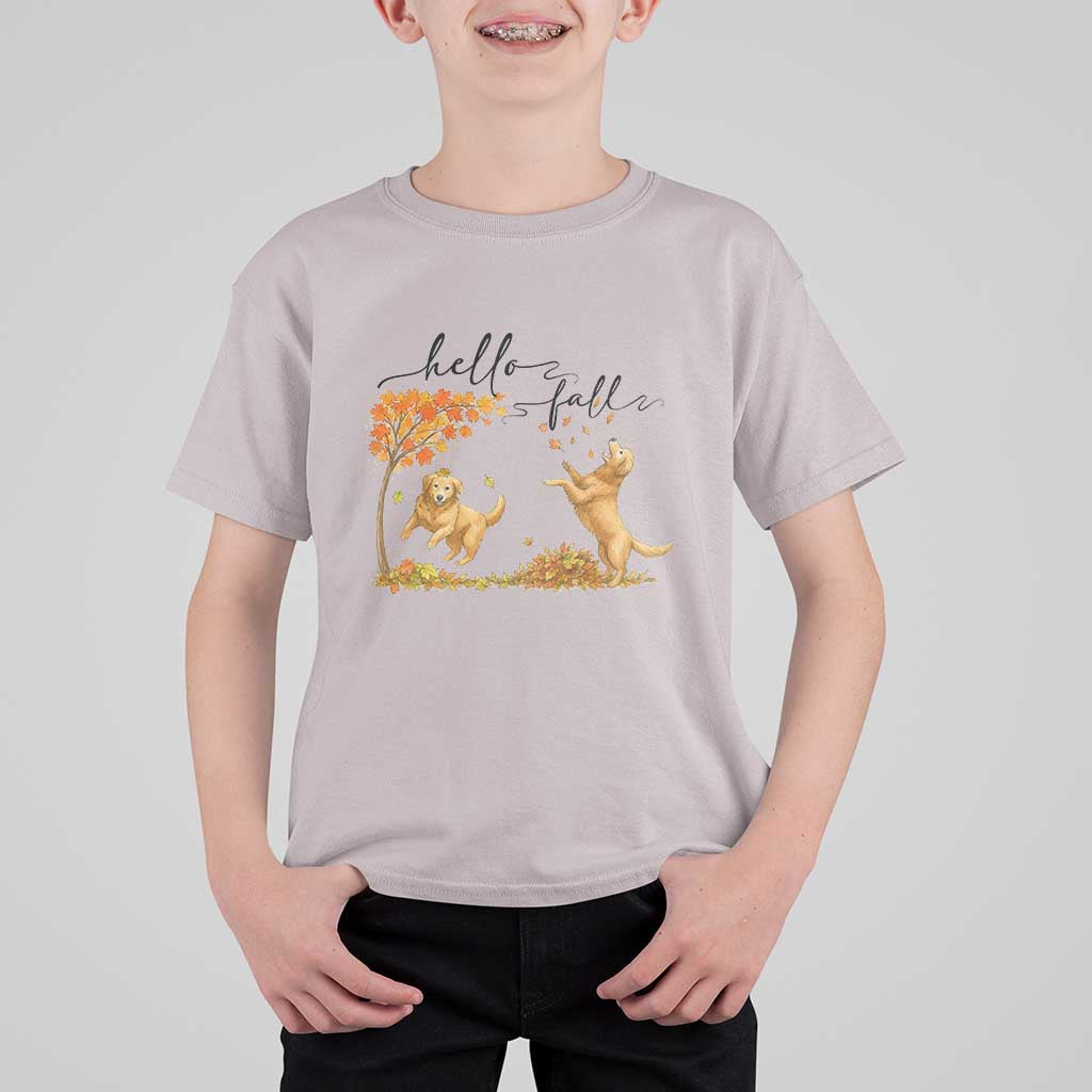 Funny Hello Fall Thanksgiving Golden Retriever T Shirt For Kid - Wonder Print Shop