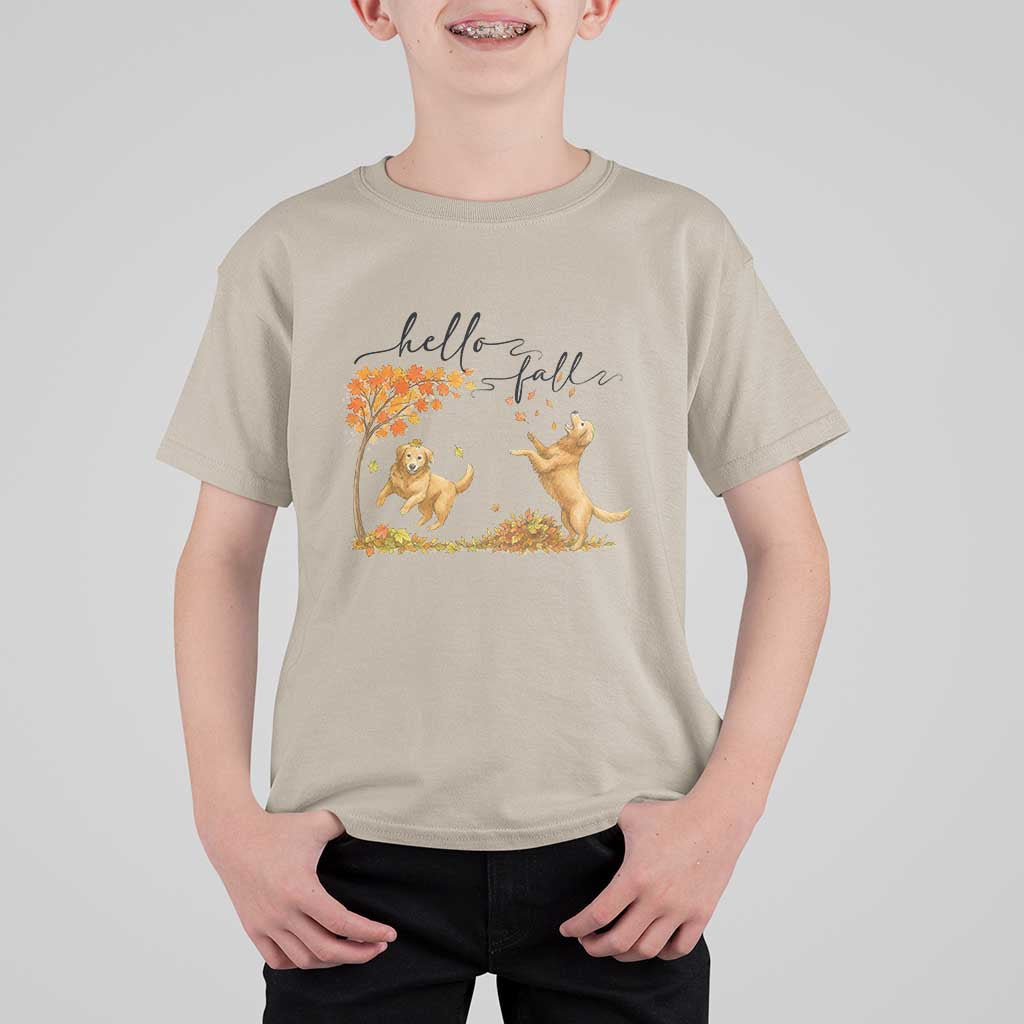 Funny Hello Fall Thanksgiving Golden Retriever T Shirt For Kid - Wonder Print Shop