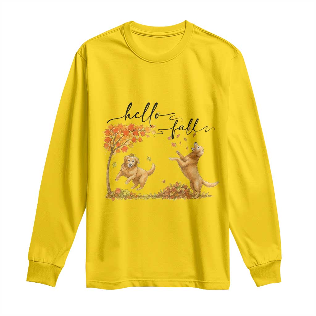 Funny Hello Fall Thanksgiving Golden Retriever Long Sleeve Shirt - Wonder Print Shop