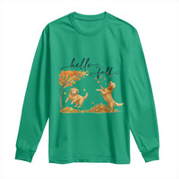 Funny Hello Fall Thanksgiving Golden Retriever Long Sleeve Shirt - Wonder Print Shop
