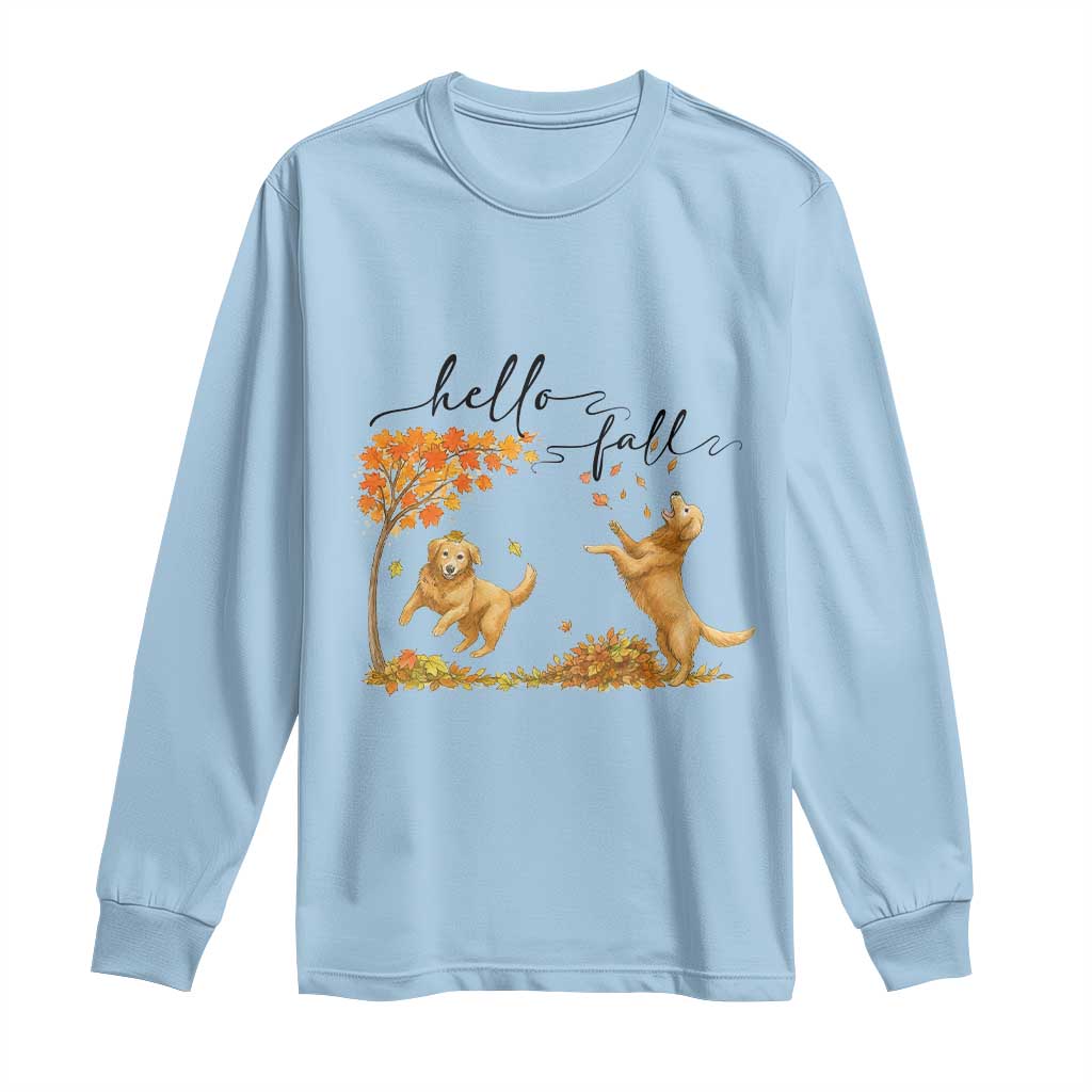 Funny Hello Fall Thanksgiving Golden Retriever Long Sleeve Shirt - Wonder Print Shop