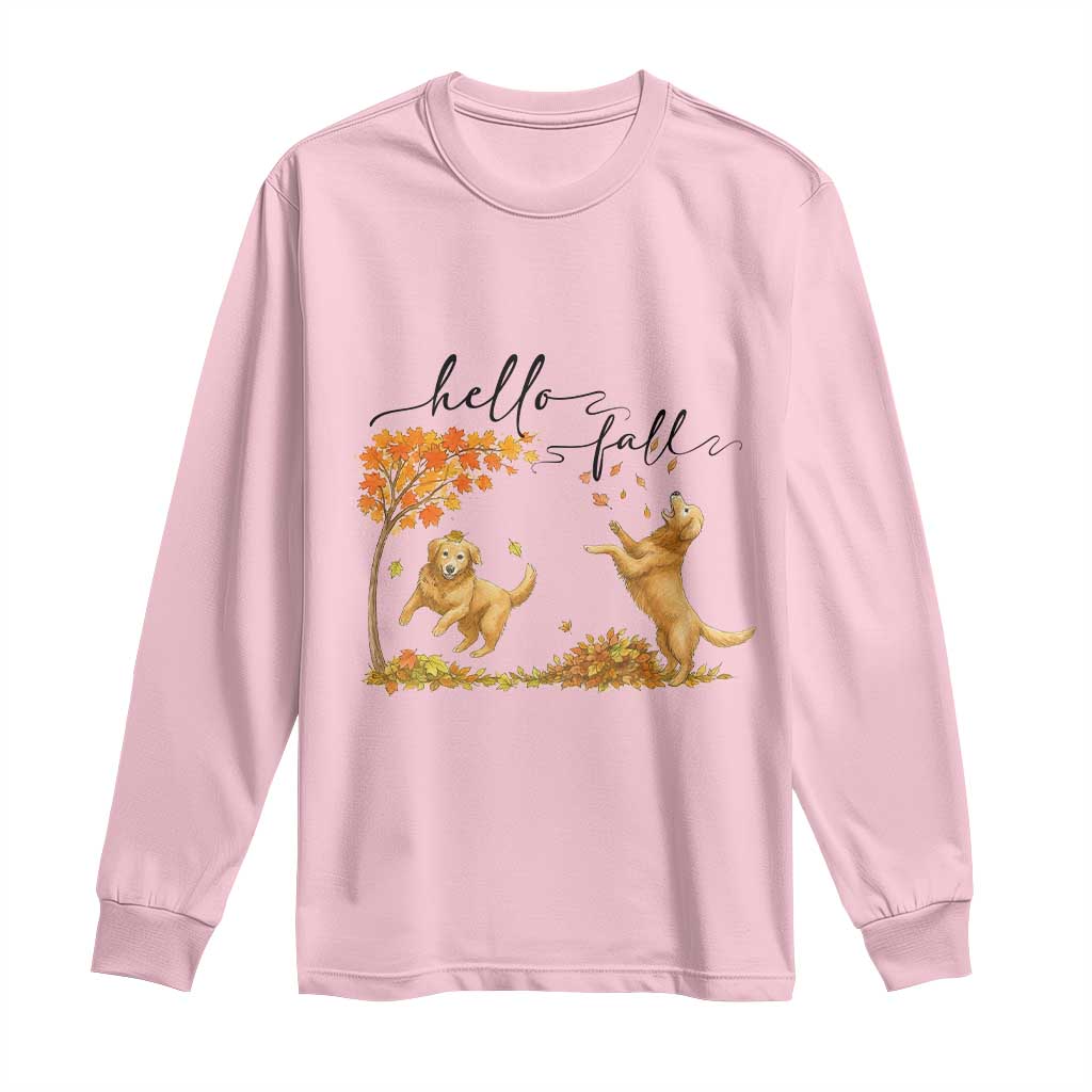 Funny Hello Fall Thanksgiving Golden Retriever Long Sleeve Shirt - Wonder Print Shop