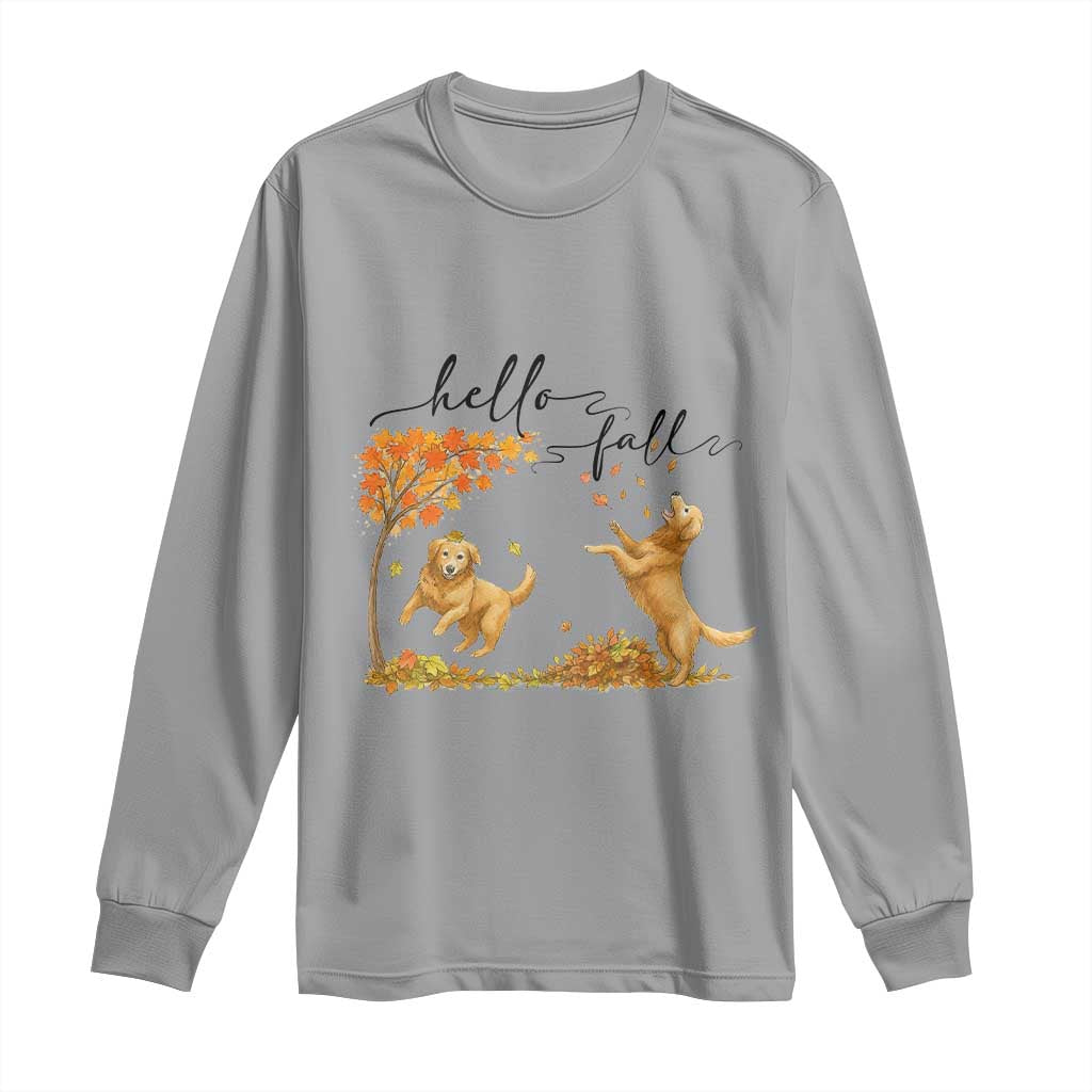 Funny Hello Fall Thanksgiving Golden Retriever Long Sleeve Shirt - Wonder Print Shop