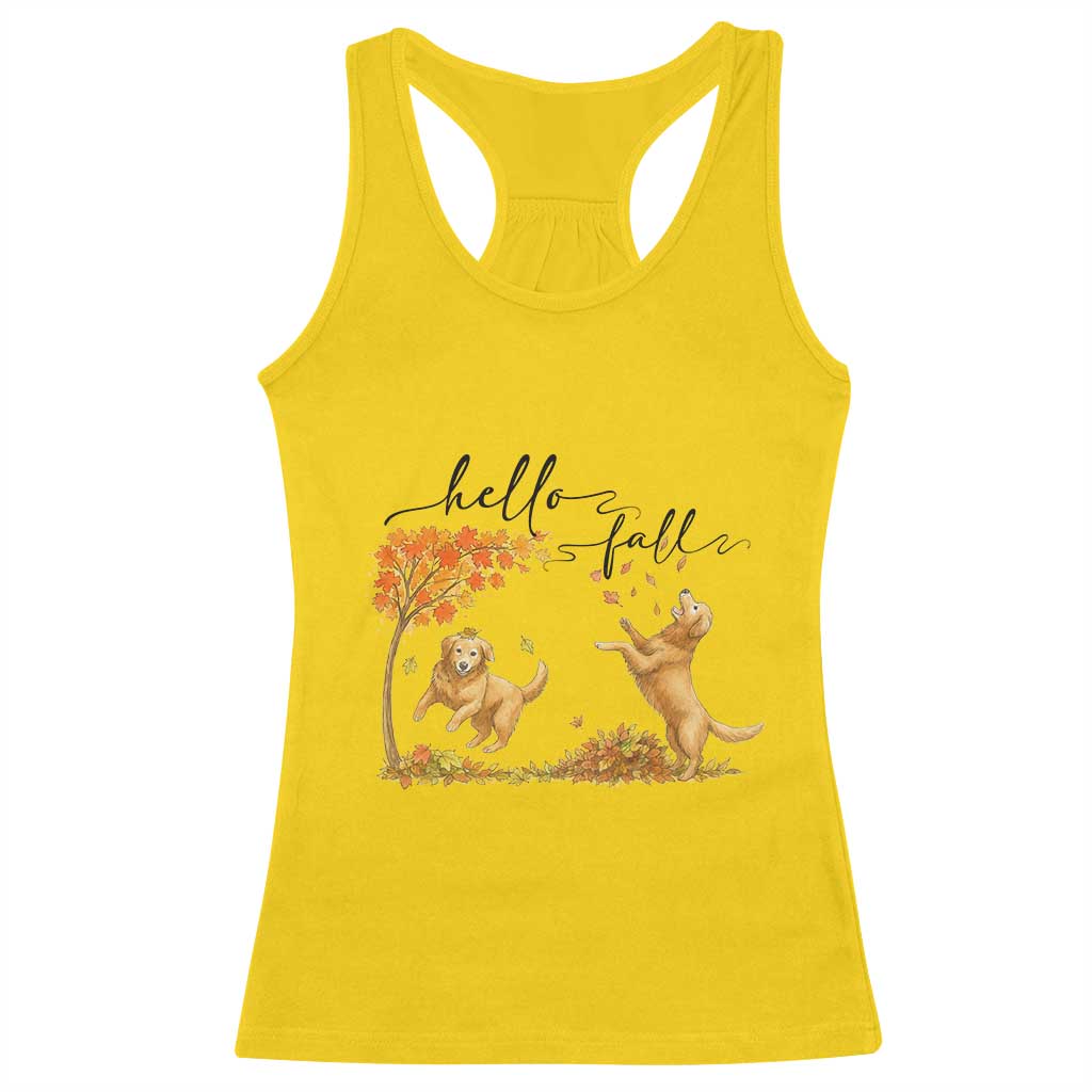 Funny Hello Fall Thanksgiving Golden Retriever Racerback Tank Top - Wonder Print Shop