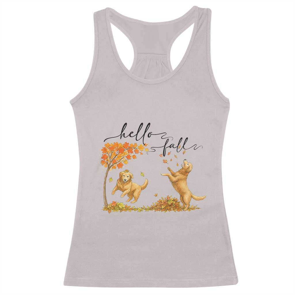 Funny Hello Fall Thanksgiving Golden Retriever Racerback Tank Top - Wonder Print Shop