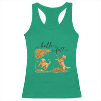 Funny Hello Fall Thanksgiving Golden Retriever Racerback Tank Top - Wonder Print Shop
