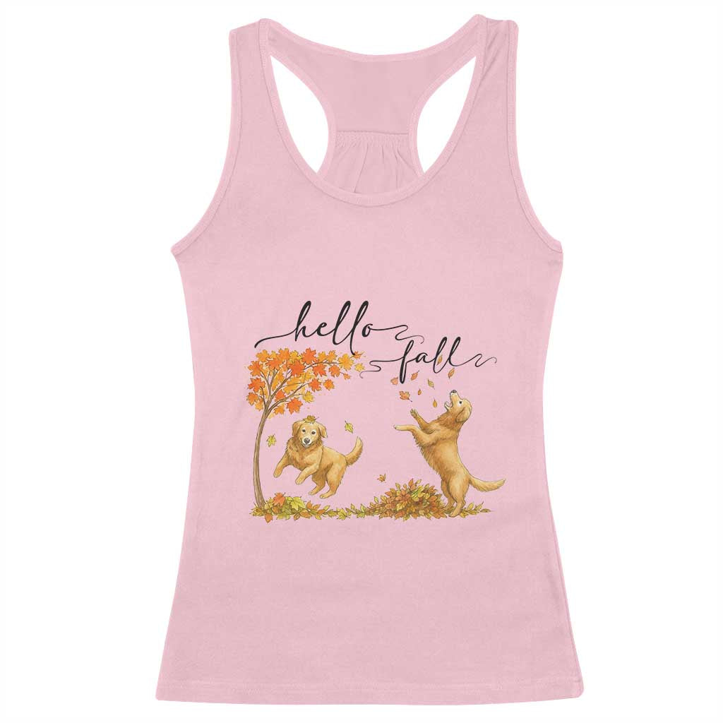 Funny Hello Fall Thanksgiving Golden Retriever Racerback Tank Top - Wonder Print Shop