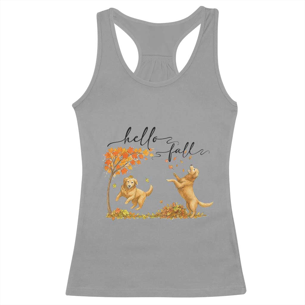 Funny Hello Fall Thanksgiving Golden Retriever Racerback Tank Top - Wonder Print Shop