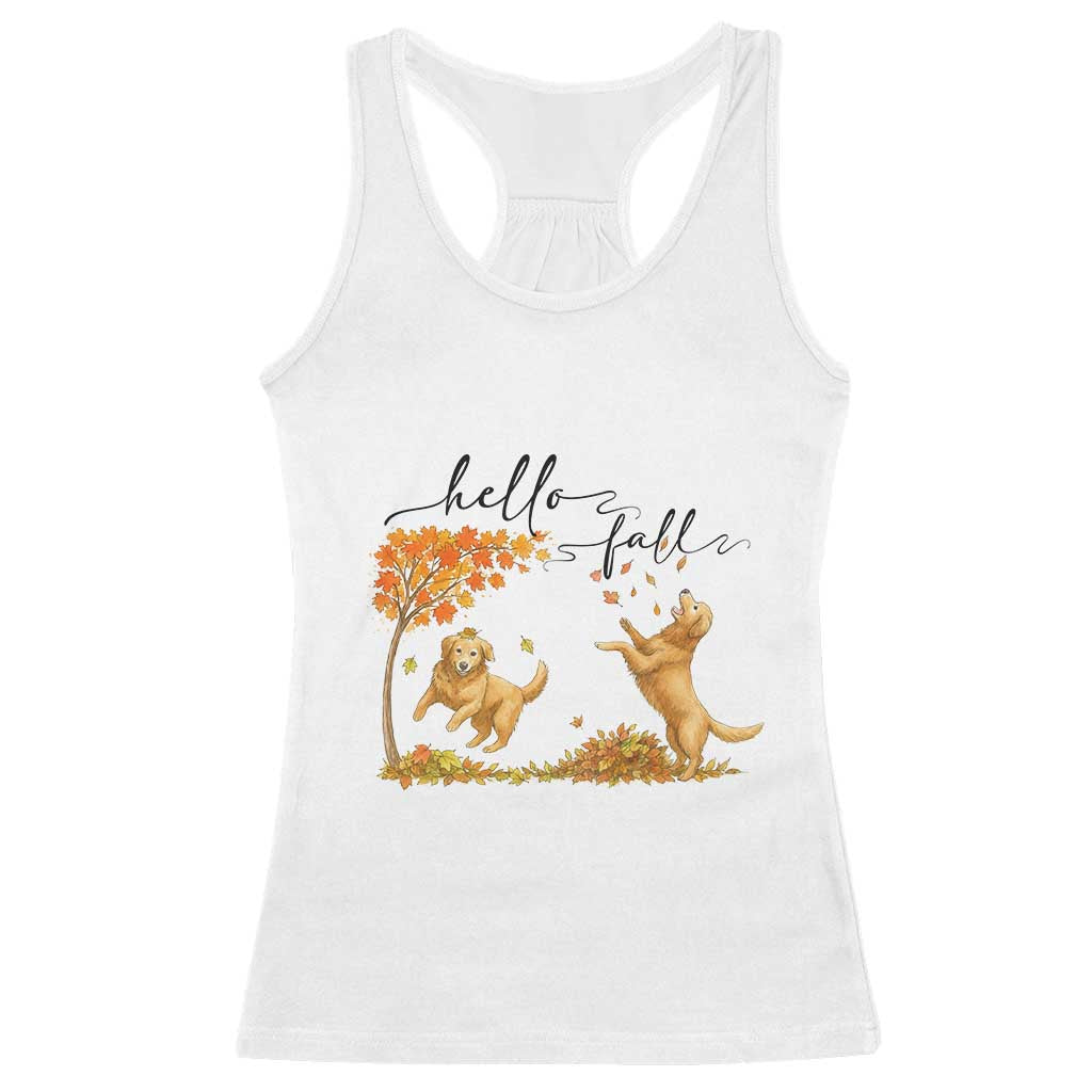 Funny Hello Fall Thanksgiving Golden Retriever Racerback Tank Top - Wonder Print Shop