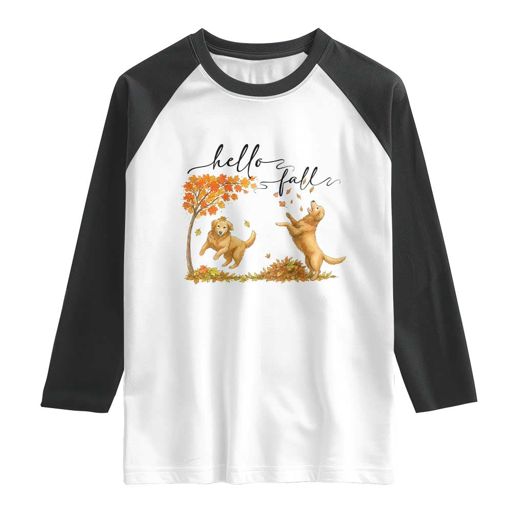 Funny Hello Fall Thanksgiving Golden Retriever Raglan Shirt - Wonder Print Shop