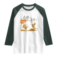 Funny Hello Fall Thanksgiving Golden Retriever Raglan Shirt - Wonder Print Shop