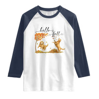 Funny Hello Fall Thanksgiving Golden Retriever Raglan Shirt - Wonder Print Shop