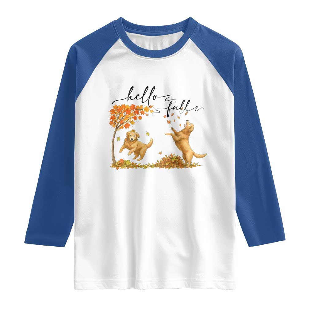Funny Hello Fall Thanksgiving Golden Retriever Raglan Shirt - Wonder Print Shop
