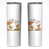 Funny Hello Fall Thanksgiving Golden Retriever Skinny Tumbler