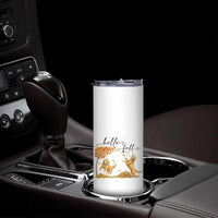 Funny Hello Fall Thanksgiving Golden Retriever Skinny Tumbler