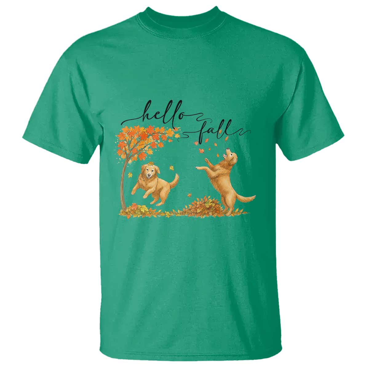 Funny Hello Fall Thanksgiving Golden Retriever T Shirt - Wonder Print Shop