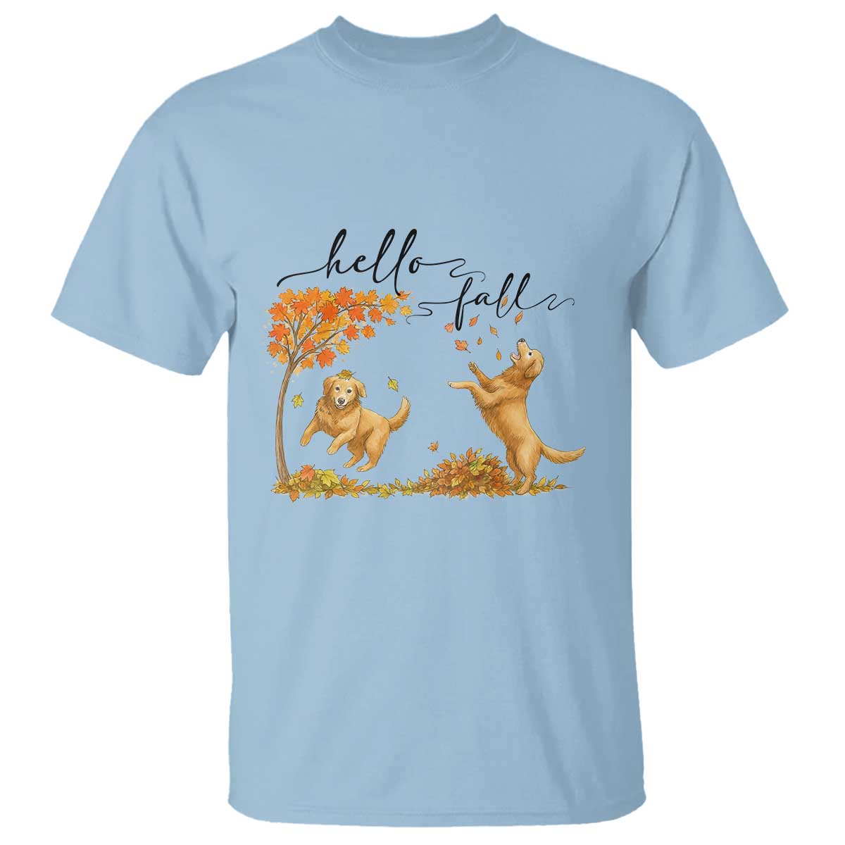Funny Hello Fall Thanksgiving Golden Retriever T Shirt - Wonder Print Shop