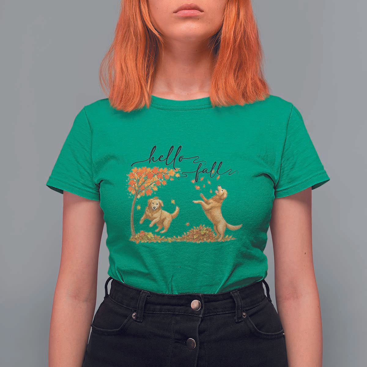 Funny Hello Fall Thanksgiving Golden Retriever T Shirt For Women - Wonder Print Shop