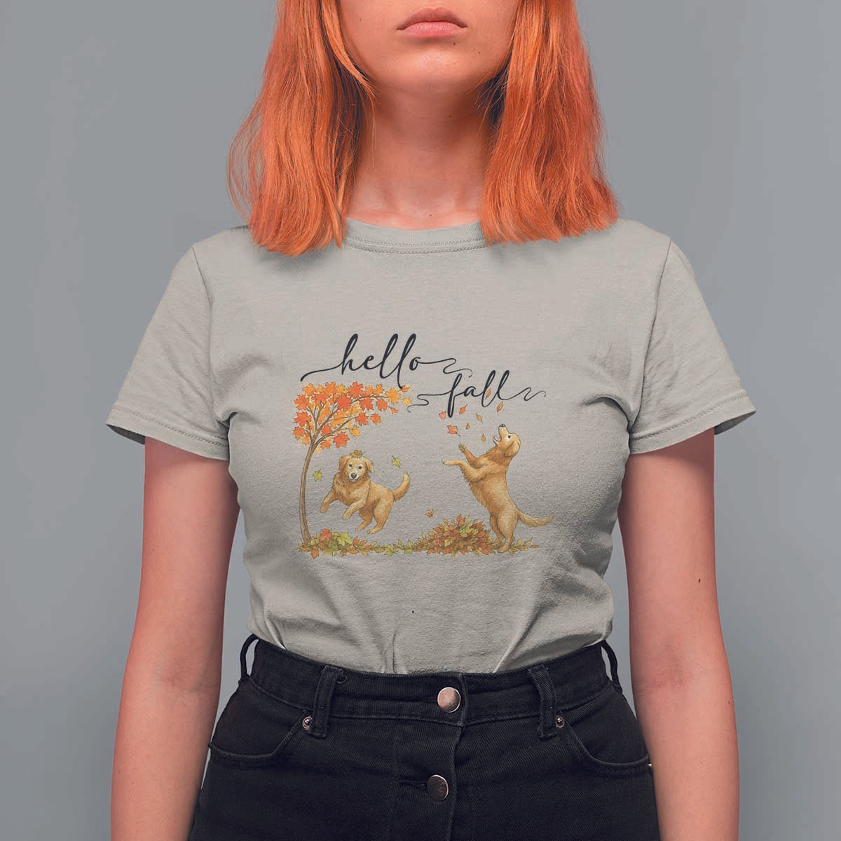 Funny Hello Fall Thanksgiving Golden Retriever T Shirt For Women - Wonder Print Shop