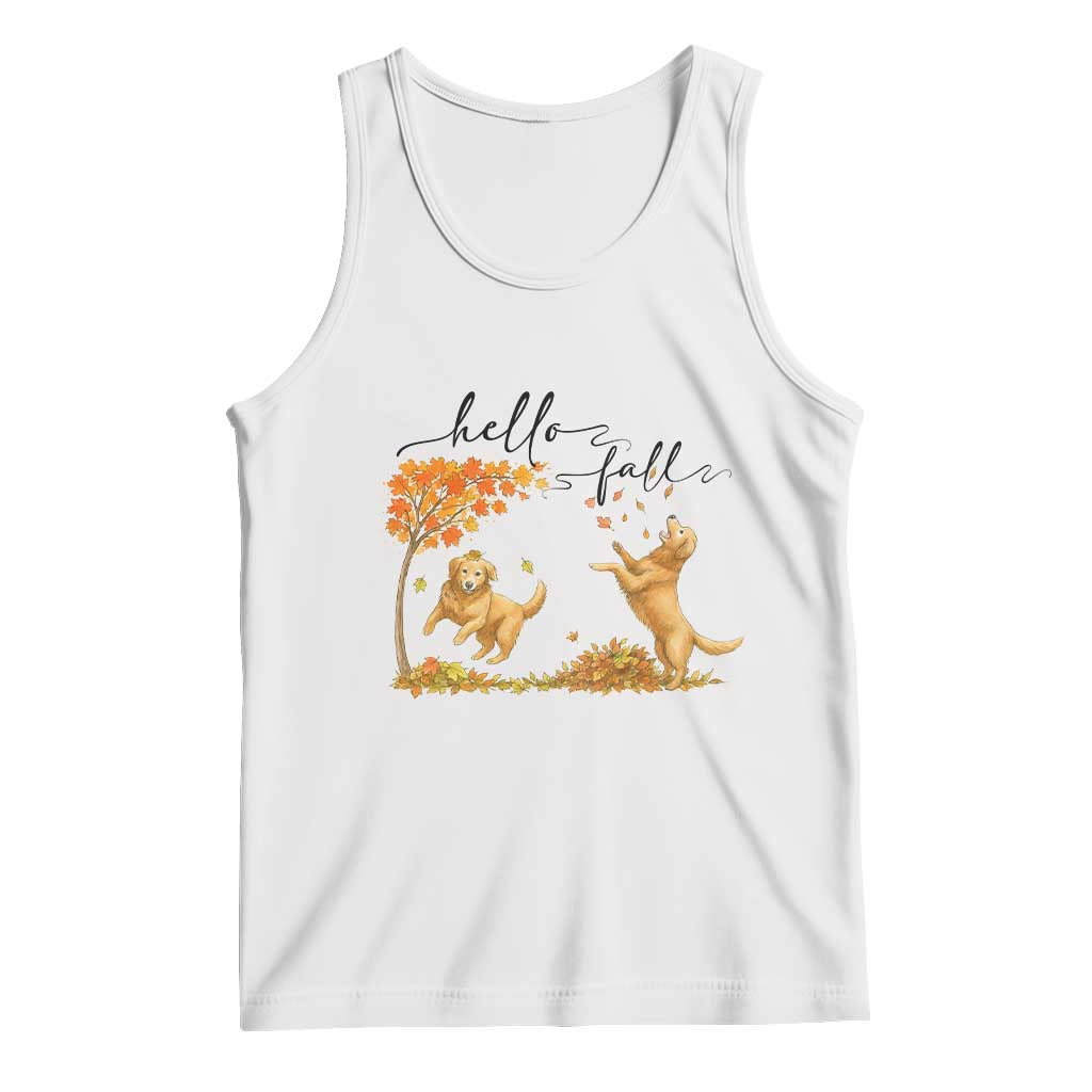 Funny Hello Fall Thanksgiving Golden Retriever Tank Top - Wonder Print Shop