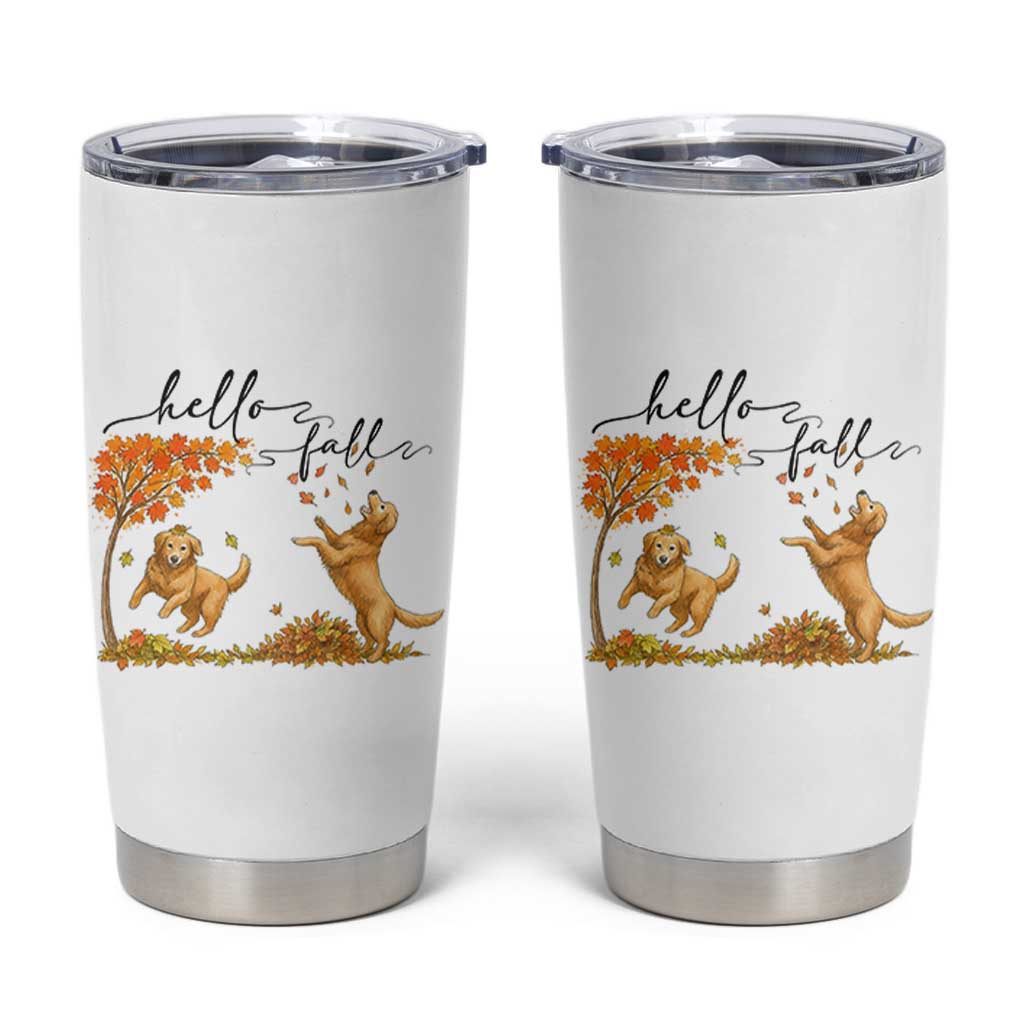 Funny Hello Fall Thanksgiving Golden Retriever Tumbler Cup