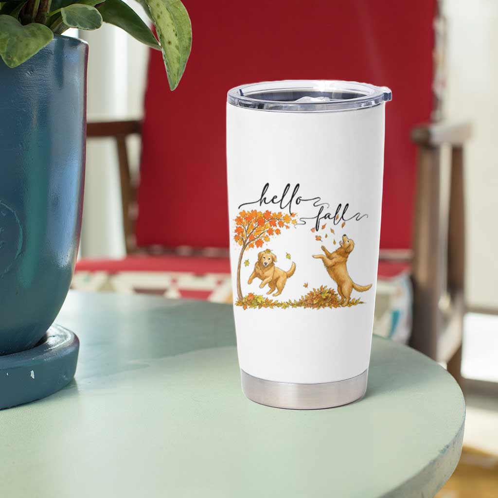 Funny Hello Fall Thanksgiving Golden Retriever Tumbler Cup
