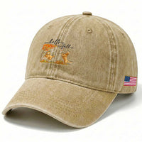 Funny Hello Fall Thanksgiving Golden Retriever Washed Cotton Baseball Cap
