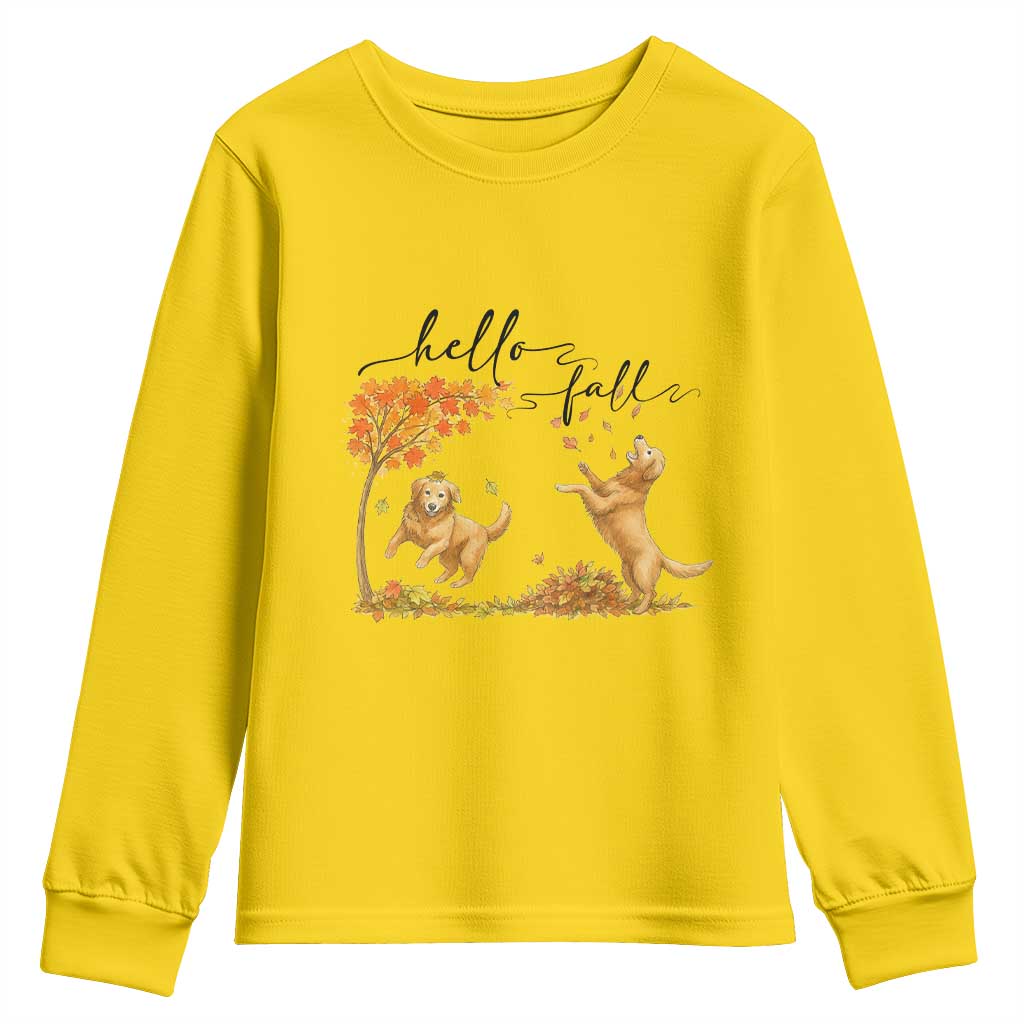 Funny Hello Fall Thanksgiving Golden Retriever Youth Sweatshirt - Wonder Print Shop