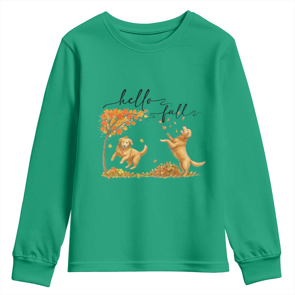 Funny Hello Fall Thanksgiving Golden Retriever Youth Sweatshirt - Wonder Print Shop