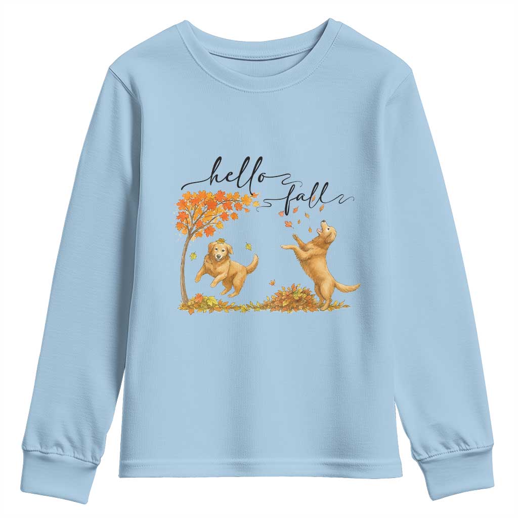 Funny Hello Fall Thanksgiving Golden Retriever Youth Sweatshirt - Wonder Print Shop