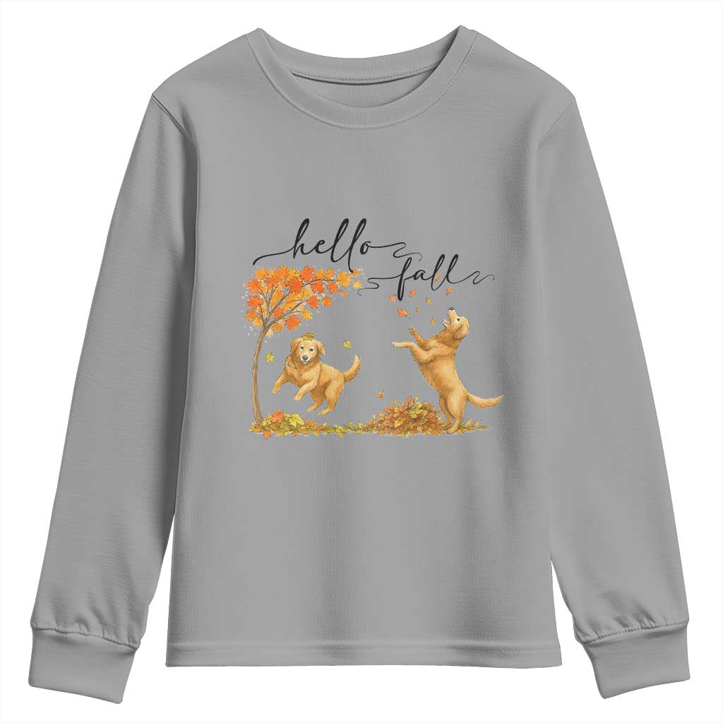 Funny Hello Fall Thanksgiving Golden Retriever Youth Sweatshirt - Wonder Print Shop