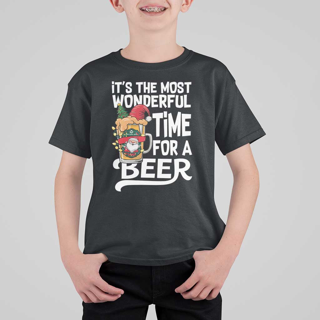 Funny Christmas Drinking T Shirt For Kid It is The Most Wonderful Time For A Beer - Wonder Print Shop
