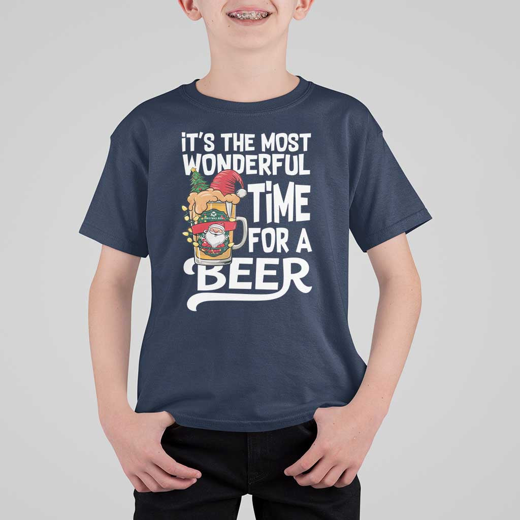 Funny Christmas Drinking T Shirt For Kid It is The Most Wonderful Time For A Beer - Wonder Print Shop