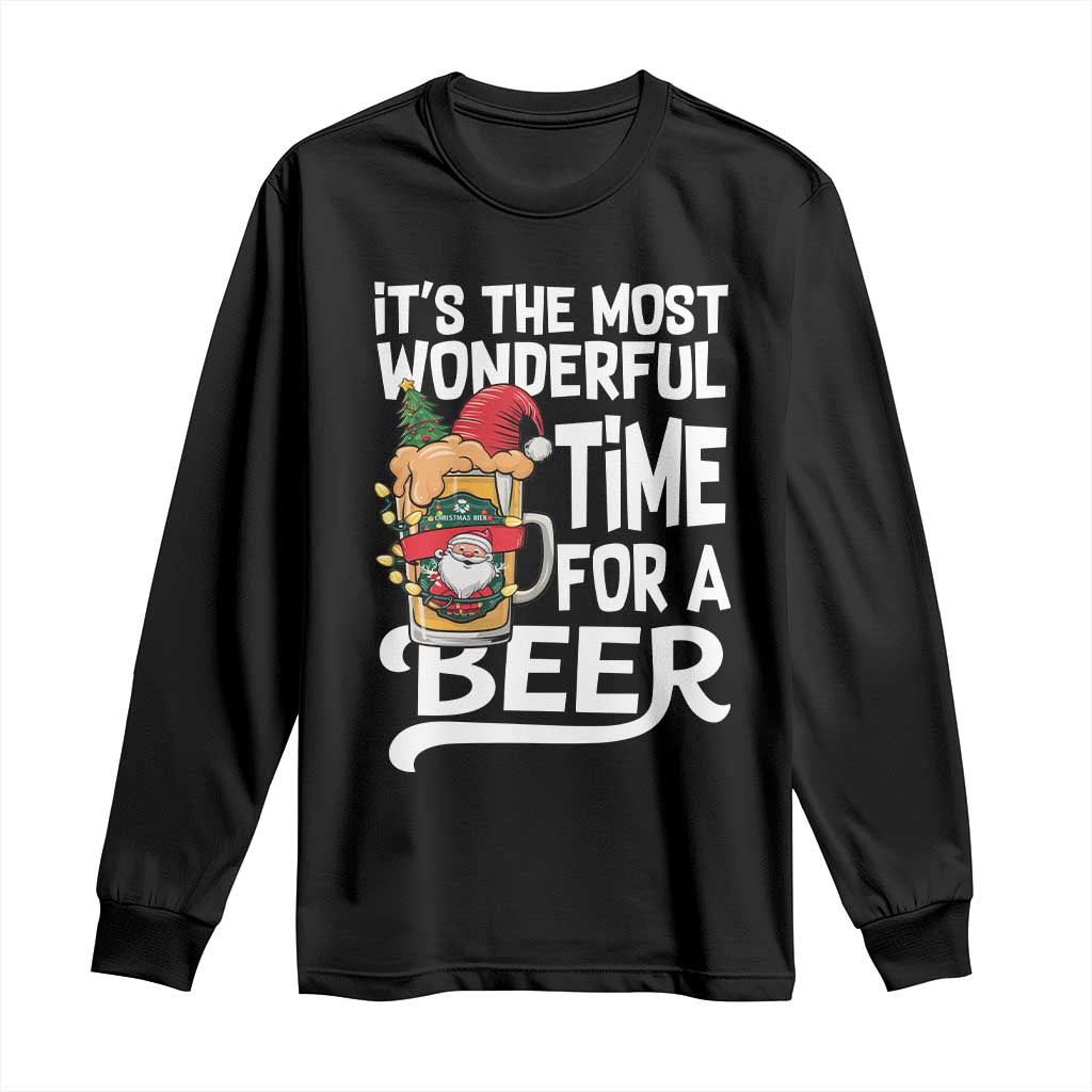 Funny Christmas Drinking Long Sleeve Shirt It is The Most Wonderful Time For A Beer - Wonder Print Shop
