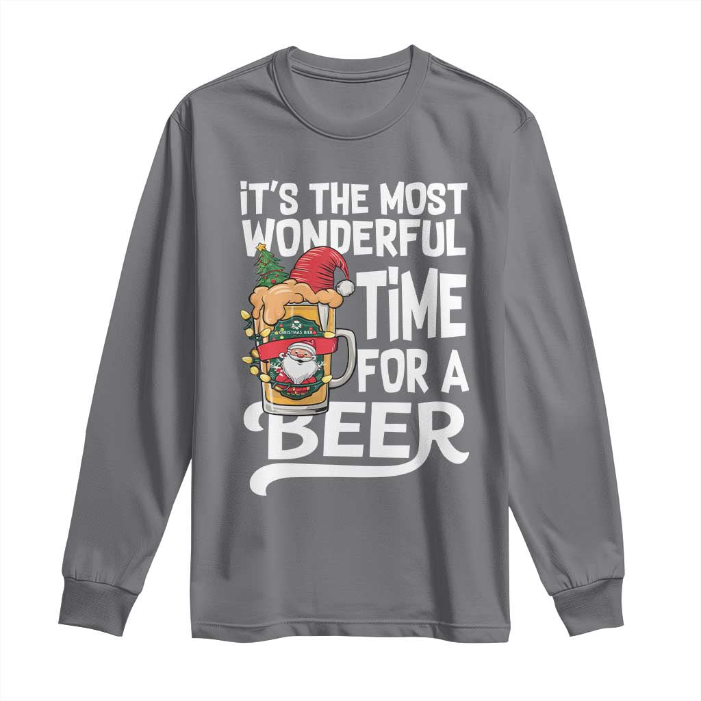 Funny Christmas Drinking Long Sleeve Shirt It is The Most Wonderful Time For A Beer - Wonder Print Shop