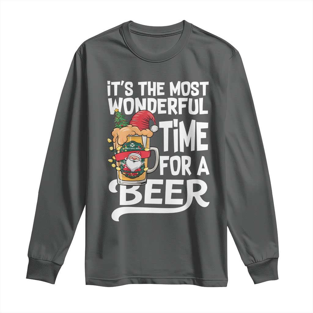 Funny Christmas Drinking Long Sleeve Shirt It is The Most Wonderful Time For A Beer - Wonder Print Shop