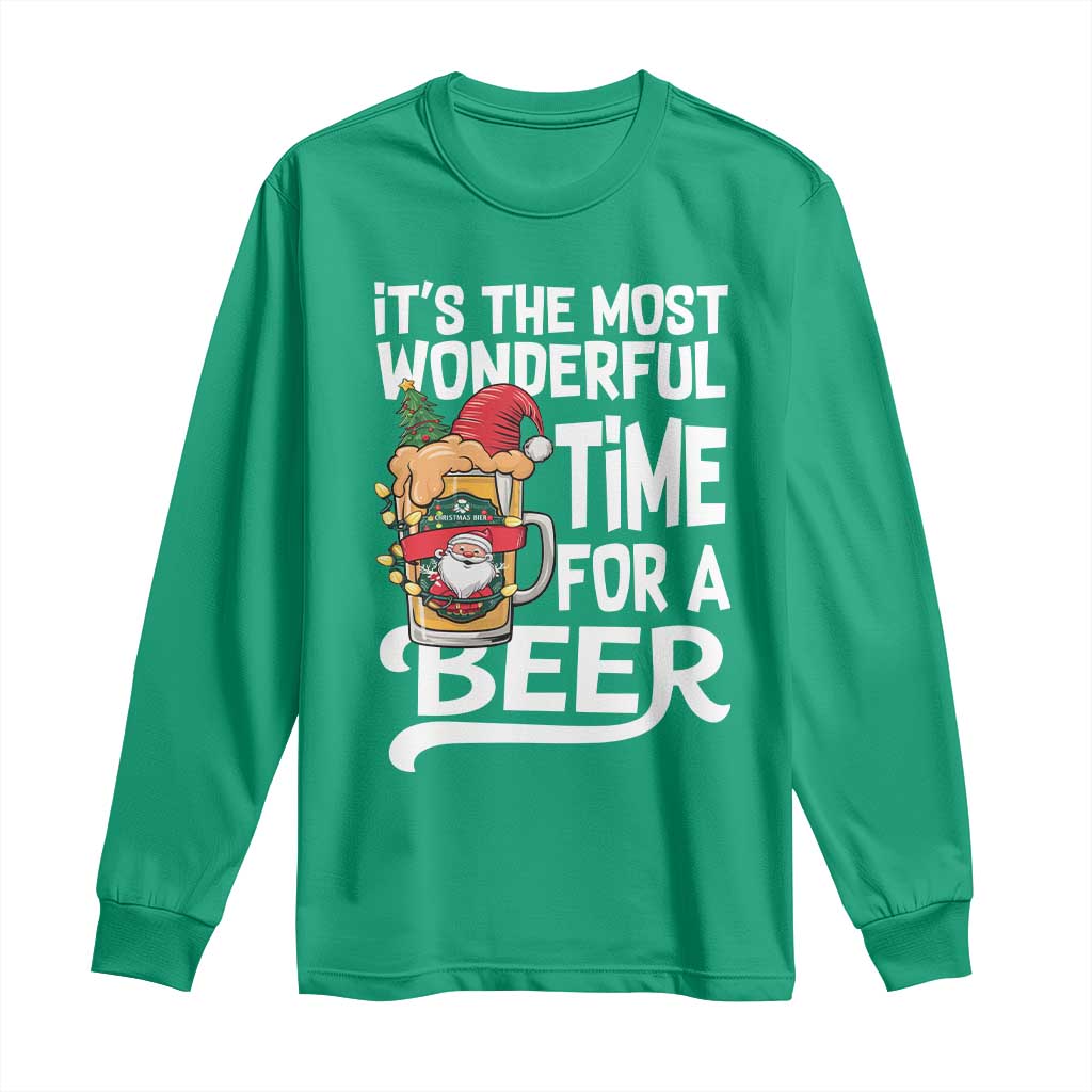 Funny Christmas Drinking Long Sleeve Shirt It is The Most Wonderful Time For A Beer - Wonder Print Shop