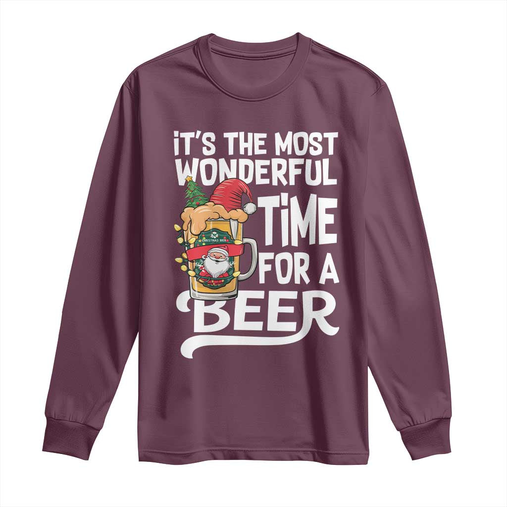 Funny Christmas Drinking Long Sleeve Shirt It is The Most Wonderful Time For A Beer - Wonder Print Shop
