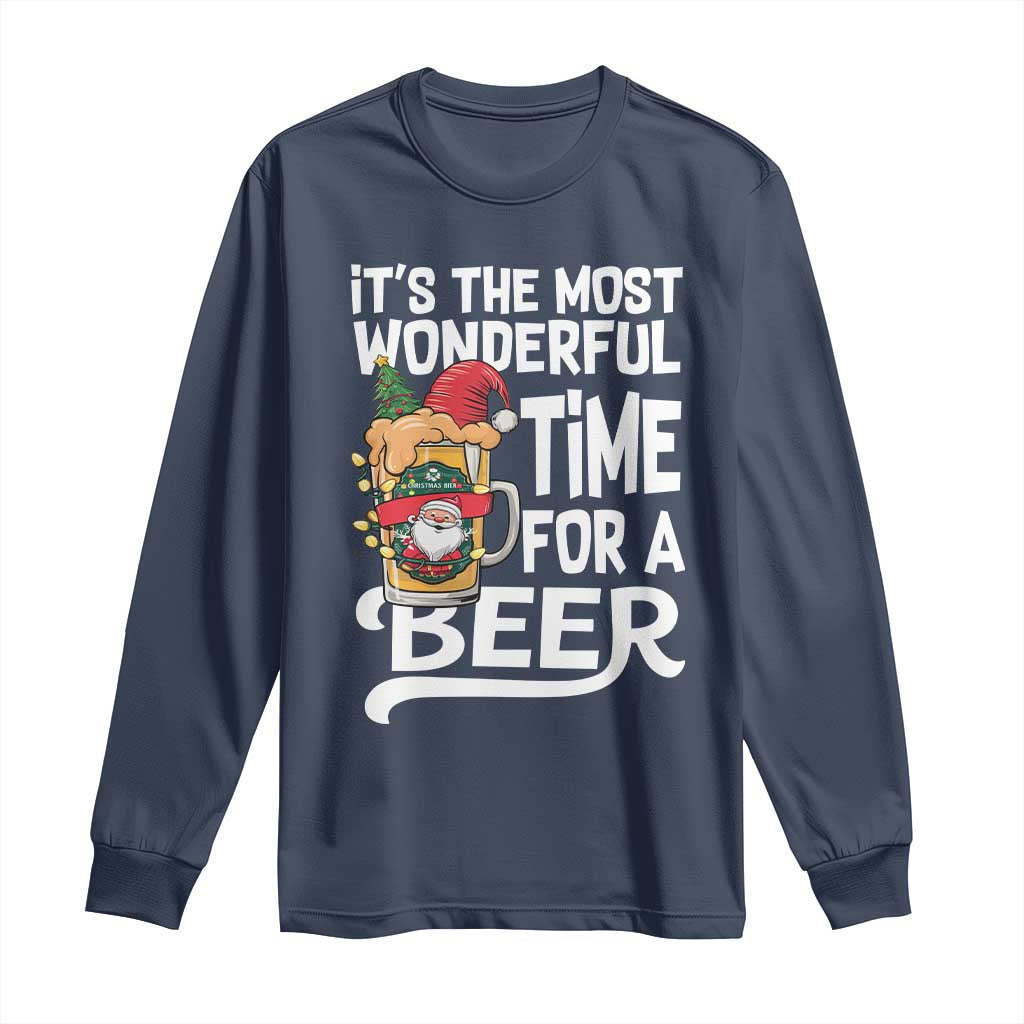 Funny Christmas Drinking Long Sleeve Shirt It is The Most Wonderful Time For A Beer - Wonder Print Shop