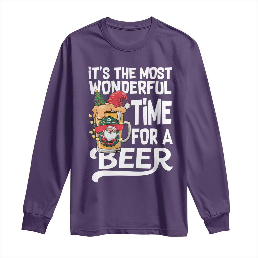 Funny Christmas Drinking Long Sleeve Shirt It is The Most Wonderful Time For A Beer - Wonder Print Shop