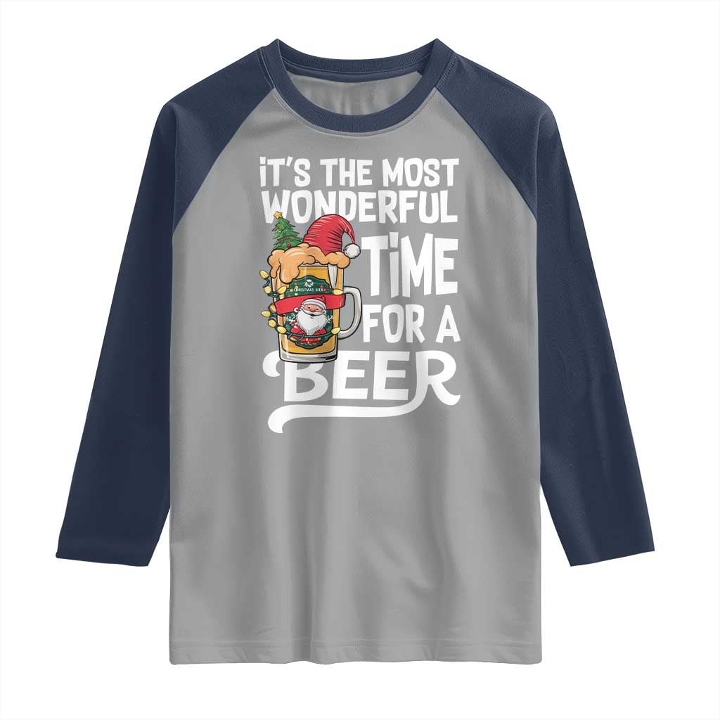 Funny Christmas Drinking Raglan Shirt It is The Most Wonderful Time For A Beer - Wonder Print Shop