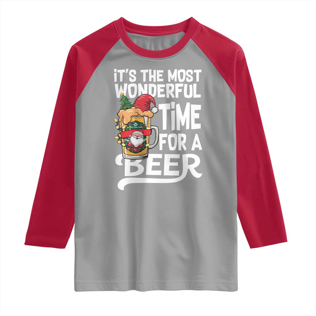 Funny Christmas Drinking Raglan Shirt It is The Most Wonderful Time For A Beer - Wonder Print Shop
