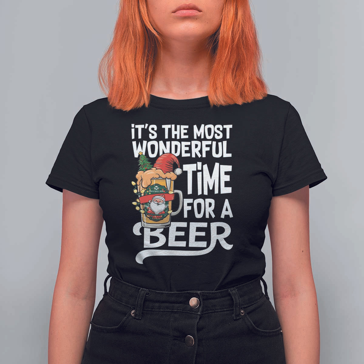 Funny Christmas Drinking T Shirt For Women It is The Most Wonderful Time For A Beer - Wonder Print Shop