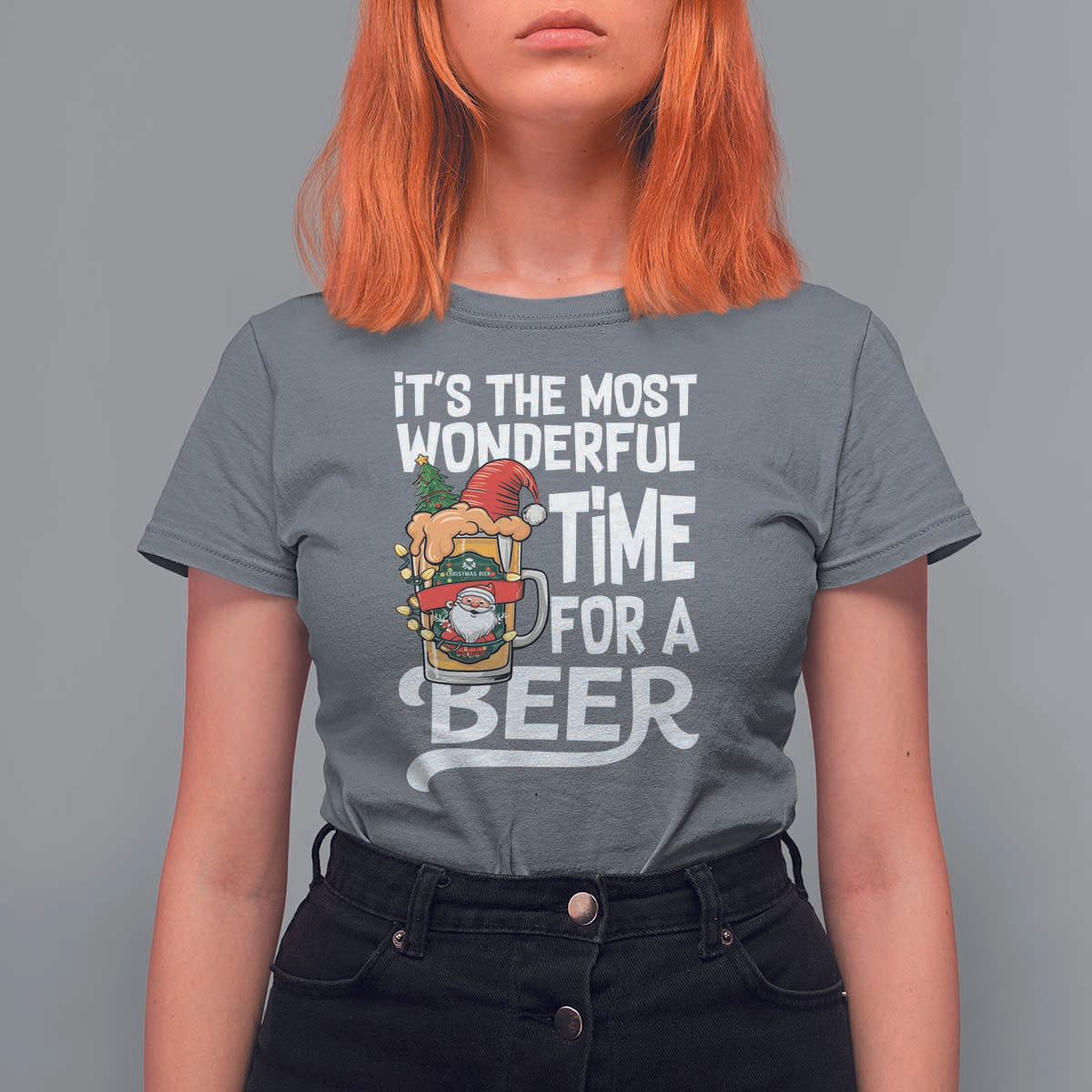 Funny Christmas Drinking T Shirt For Women It is The Most Wonderful Time For A Beer - Wonder Print Shop
