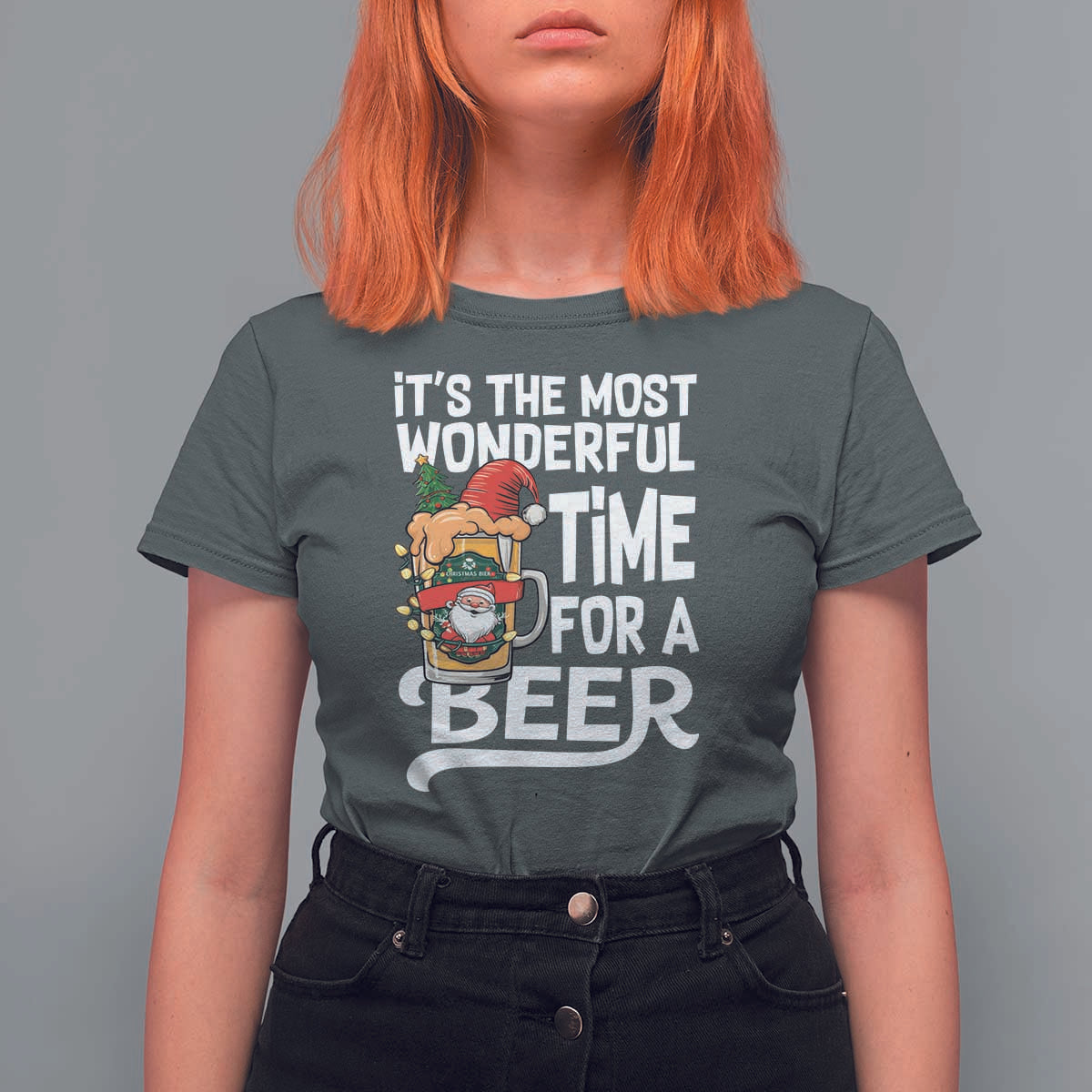 Funny Christmas Drinking T Shirt For Women It is The Most Wonderful Time For A Beer - Wonder Print Shop
