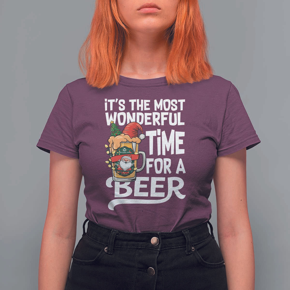 Funny Christmas Drinking T Shirt For Women It is The Most Wonderful Time For A Beer - Wonder Print Shop