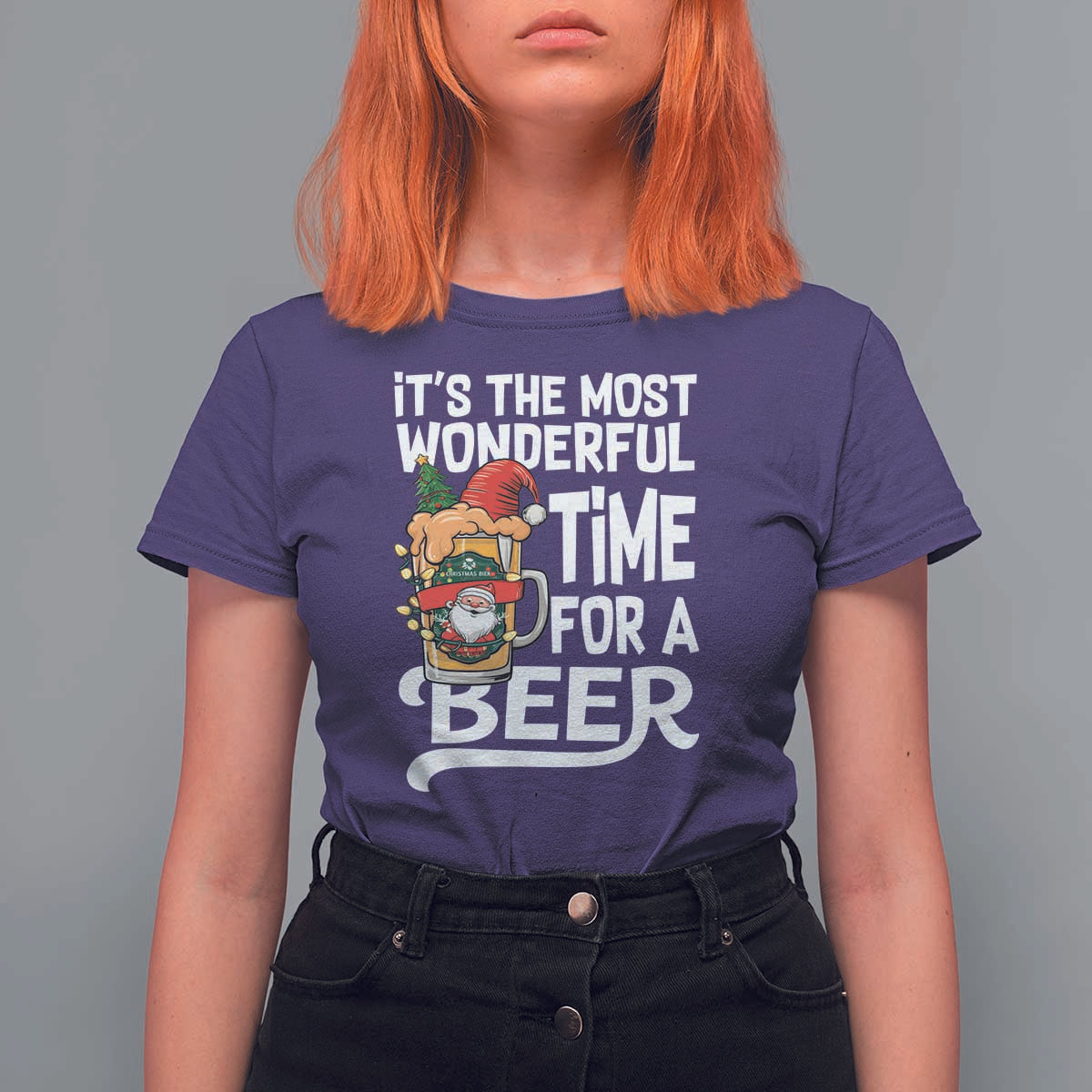 Funny Christmas Drinking T Shirt For Women It is The Most Wonderful Time For A Beer - Wonder Print Shop