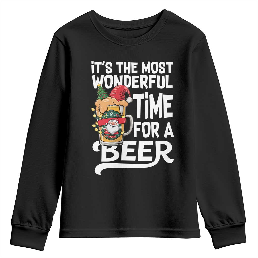 Funny Christmas Drinking Youth Sweatshirt It is The Most Wonderful Time For A Beer - Wonder Print Shop
