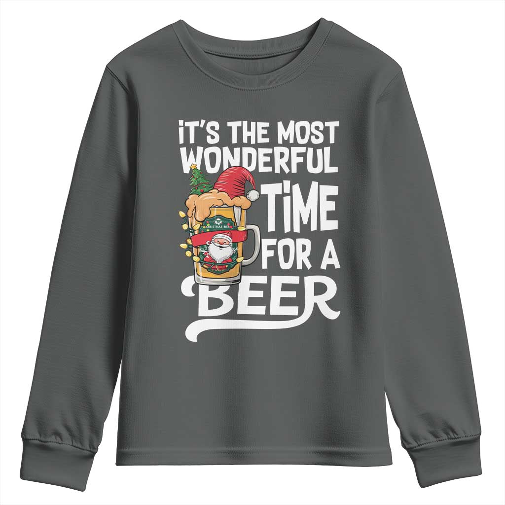 Funny Christmas Drinking Youth Sweatshirt It is The Most Wonderful Time For A Beer - Wonder Print Shop